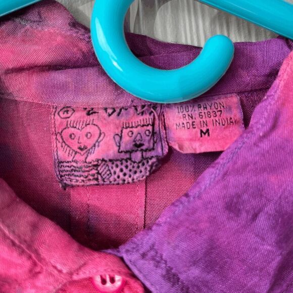 Vintage 2OFUS 90s Tie-Dye Embroidered Floral Sequin Oversized Boho Shirt - Picture 2 of 9